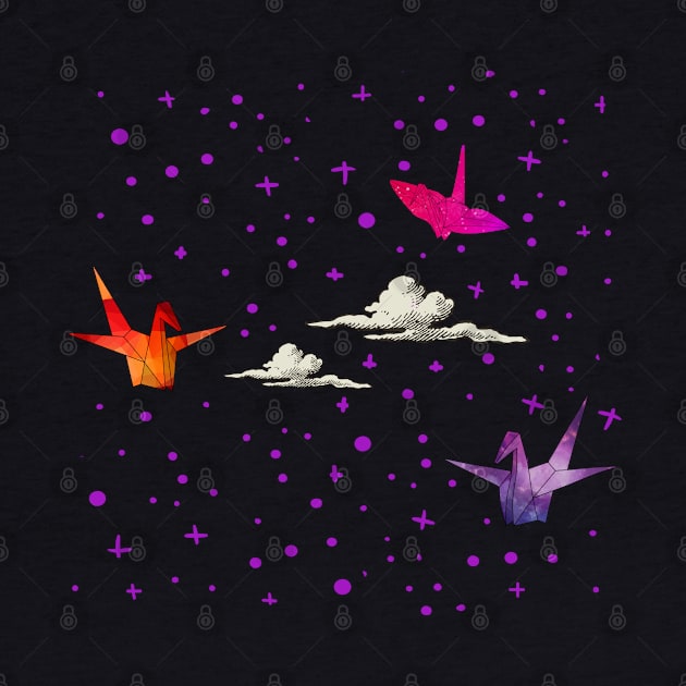 Kawaii Origami Paper Crane Sky Art by USProudness